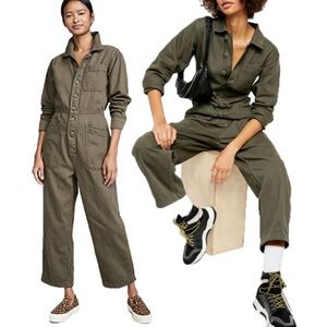 Free People Green Gia Cotton Oversized Utility Jumpsuit Coverall Boilersuit